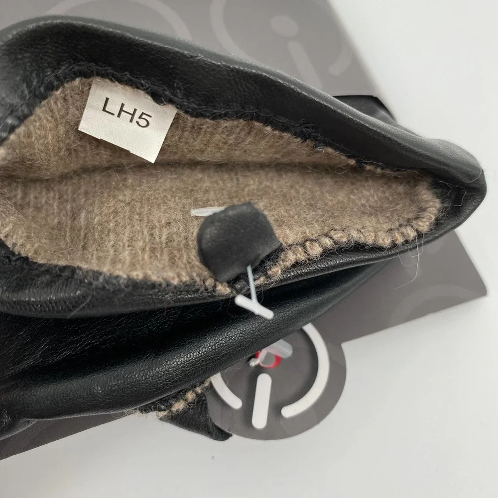 Fownes Touchpoint Black Leather‎ Cashmere Lined Gloves Womens Large NWT Stocking
